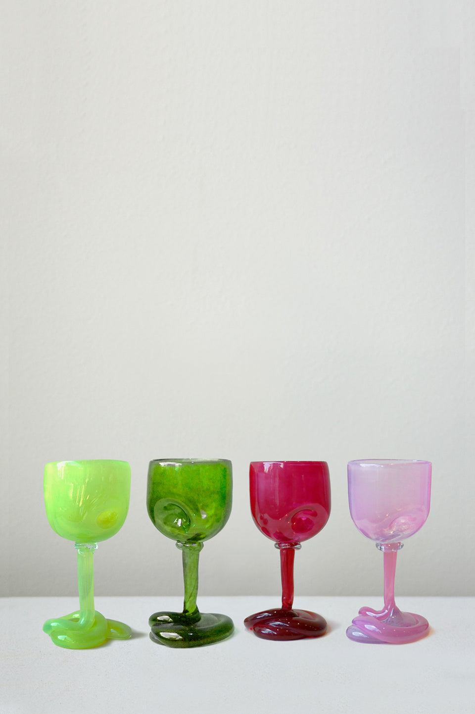 Thaw - Set of 4 Recycled Wine Glass in Acid Green Leaf Green Magenta Pink