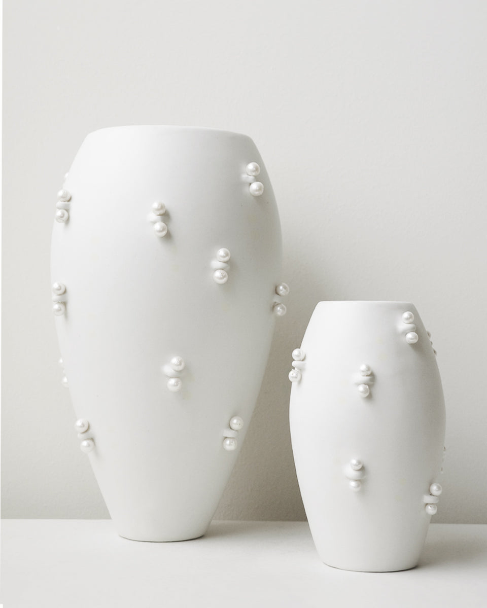 Pincé - Petit Vase Blanc Mat avec Perle d'Eau Douce