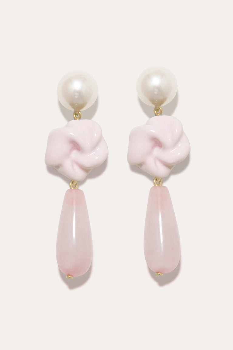 The Depths of Time - Pearl, Rose Quartz and Enamel Recycled Gold Vermeil Earrings