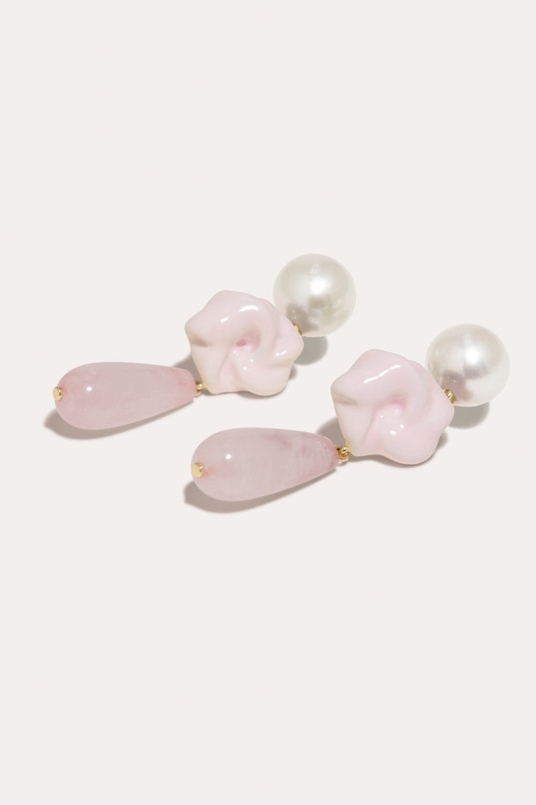 The Depths of Time - Pearl, Rose Quartz and Enamel Recycled Gold Vermeil Earrings