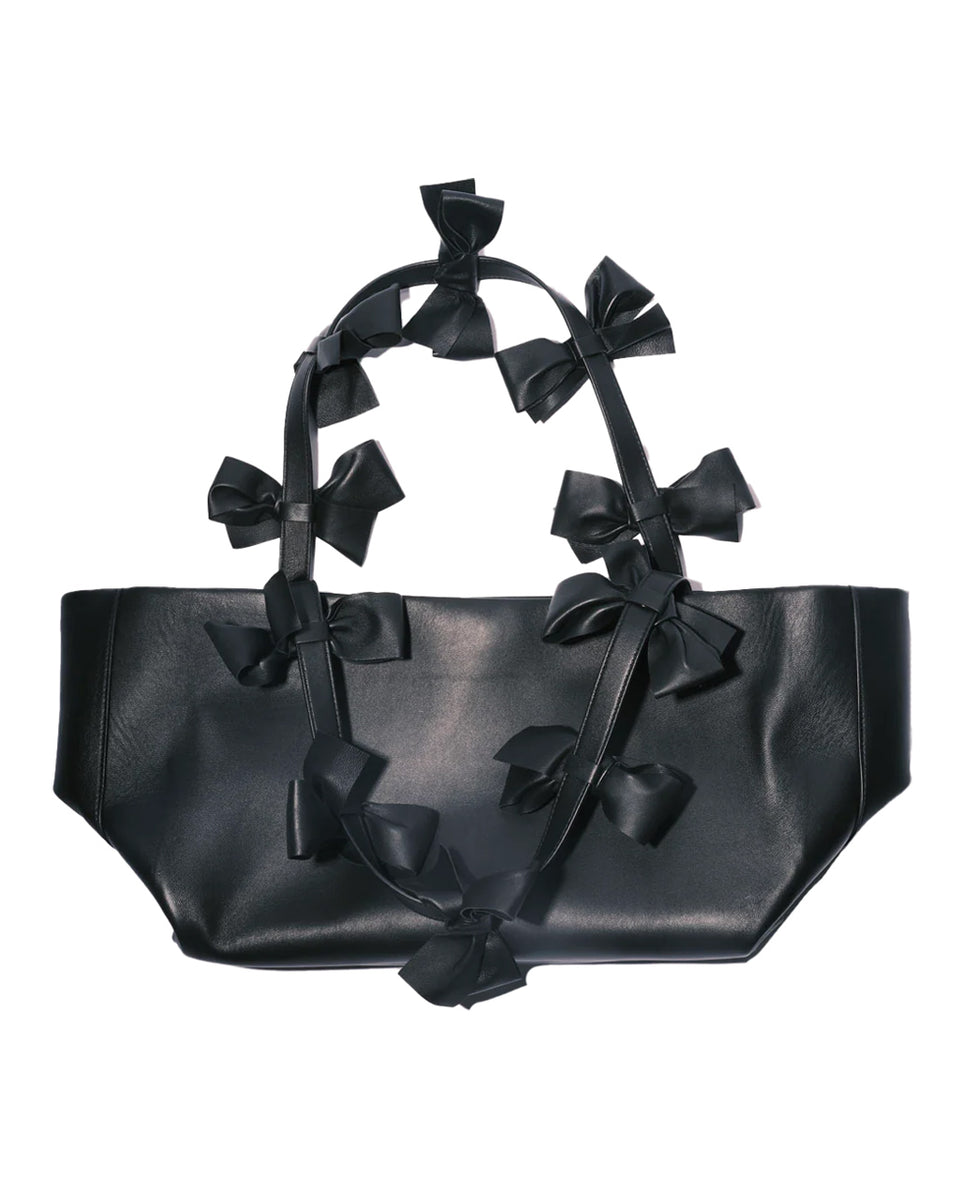 Bows - Large Black Deadstock Leather Tote Bag w/ Bows