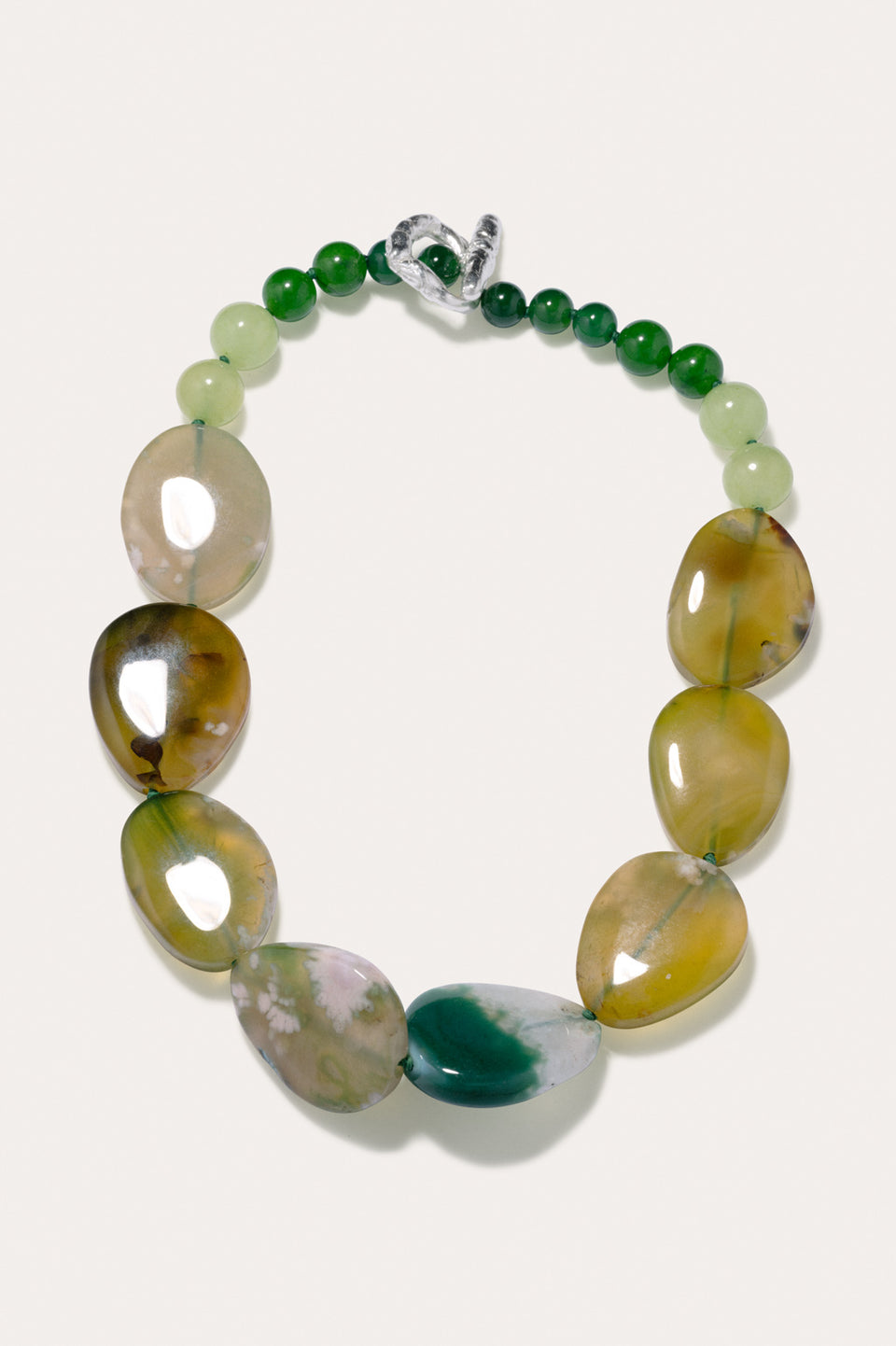 Time Will Say Nothing But "I Told You So" - Olive Cherry Blossom Agate and Green Calcite Silver Plated Necklace