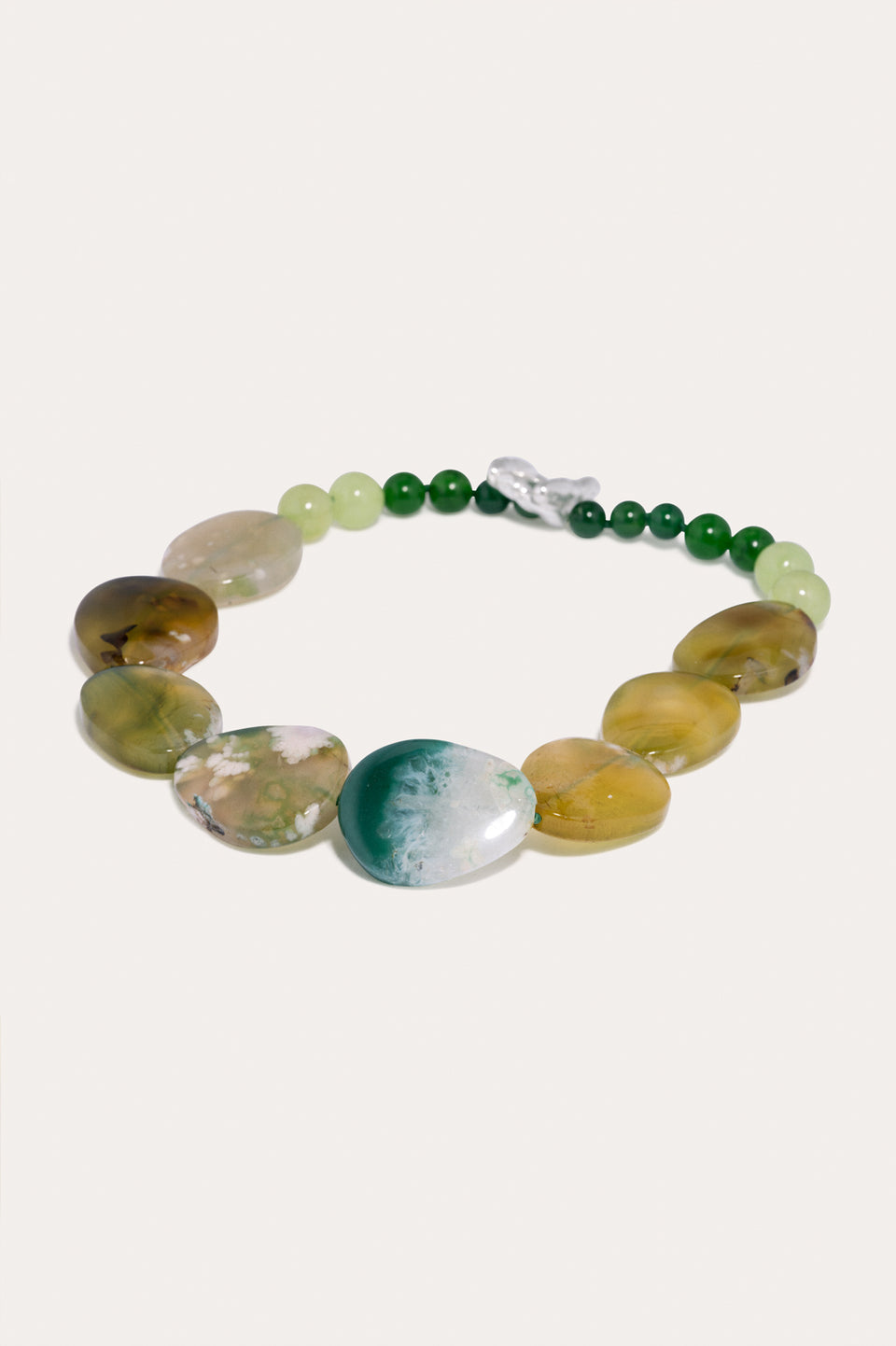 Time Will Say Nothing But "I Told You So" - Olive Cherry Blossom Agate and Green Calcite Silver Plated Necklace