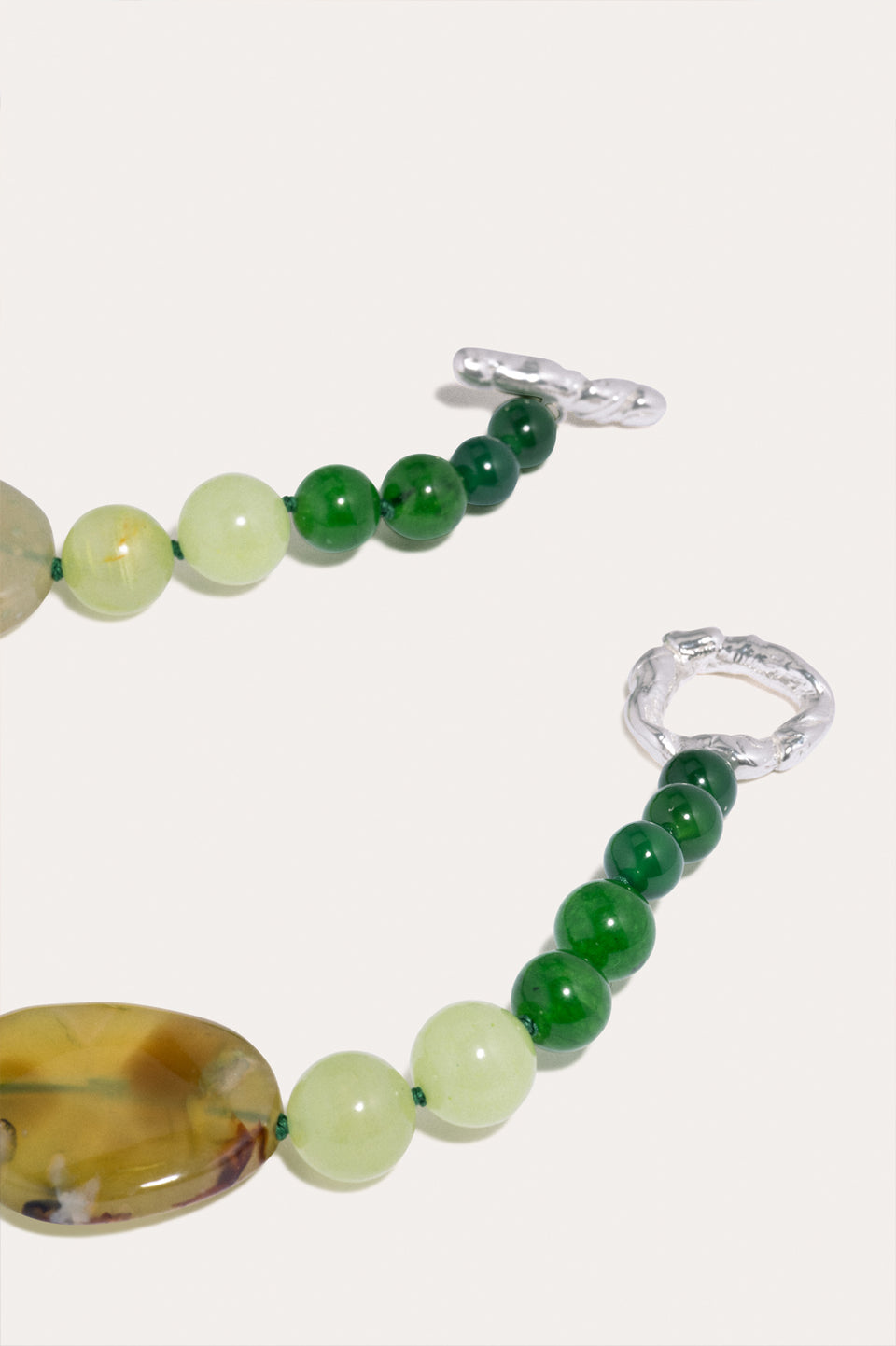 Time Will Say Nothing But "I Told You So" - Olive Cherry Blossom Agate and Green Calcite Silver Plated Necklace