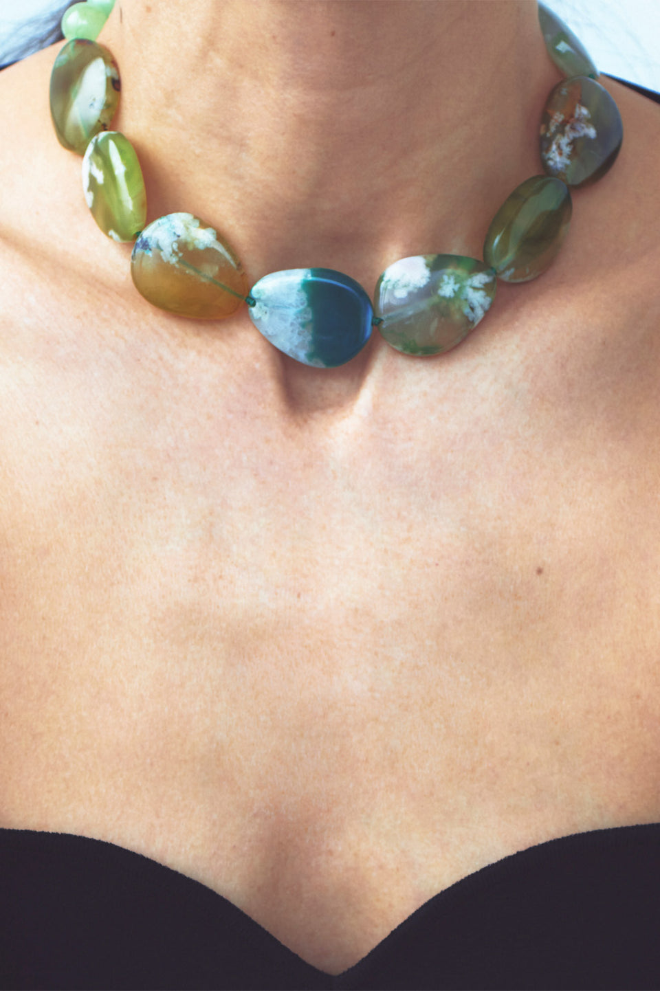 Time Will Say Nothing But "I Told You So" - Olive Cherry Blossom Agate and Green Calcite Silver Plated Necklace
