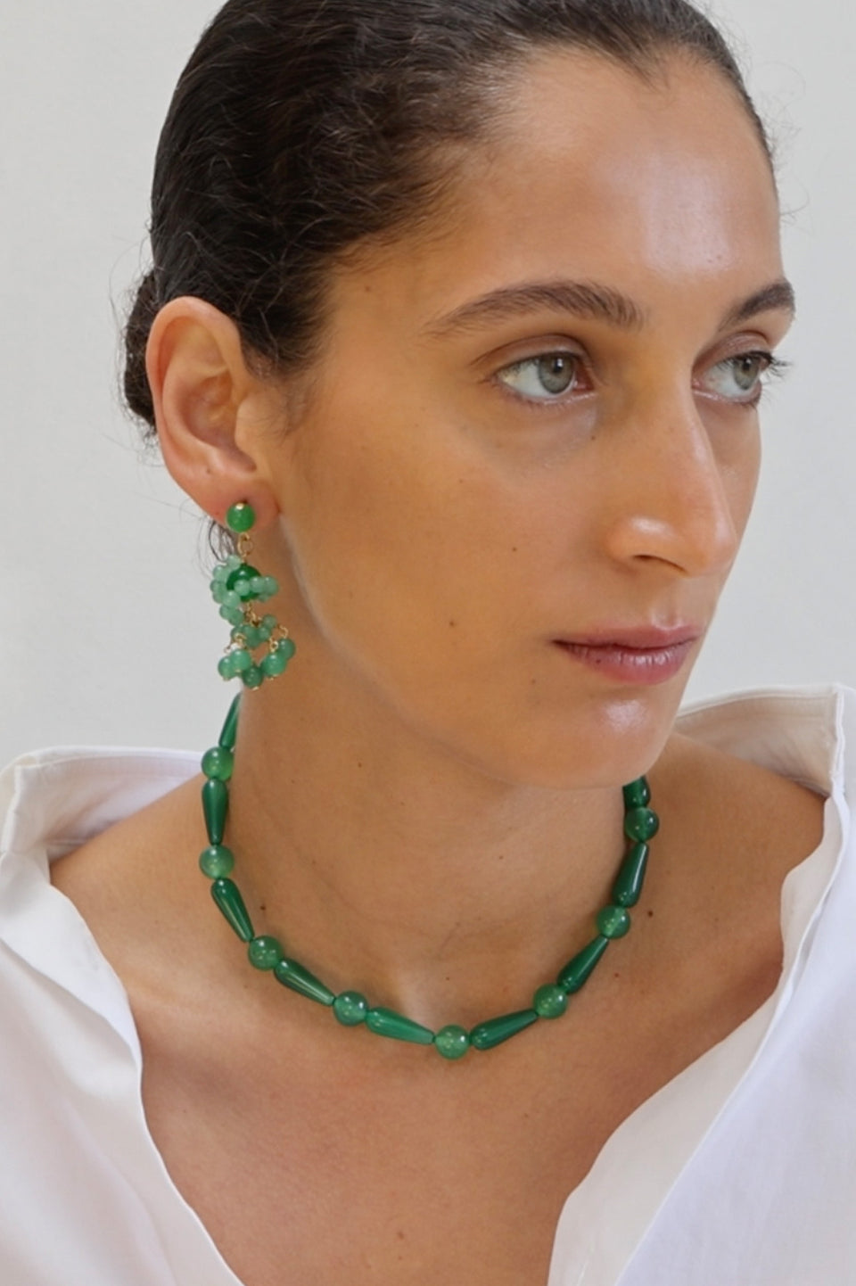 The Depths of Time - Green Chalcedony and Recycled Gold Vermeil Necklace