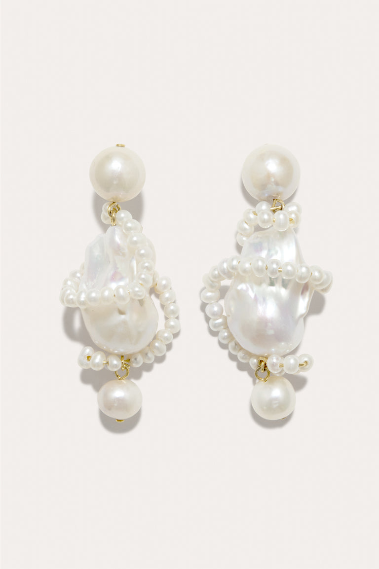 Carvings  - Pearl and Recycled Gold Vermeil Earrings