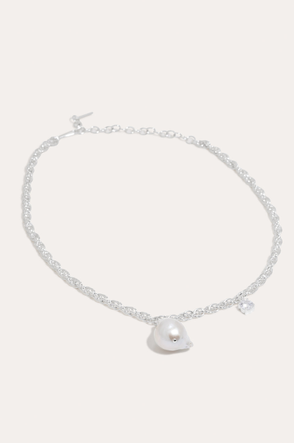 The Quiet Orbit - Pearl and Zirconia Recycled Silver Necklace