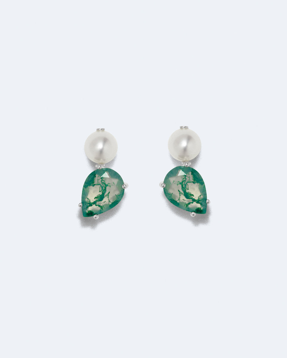H93 - Boucles d'oreilles en résine verte et argent recyclé