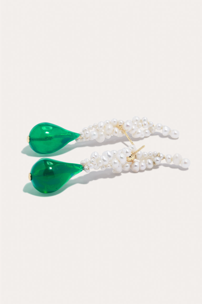 Gotcha - Pearl and Green Bio Resin Recycled Gold Vermeil Earrings