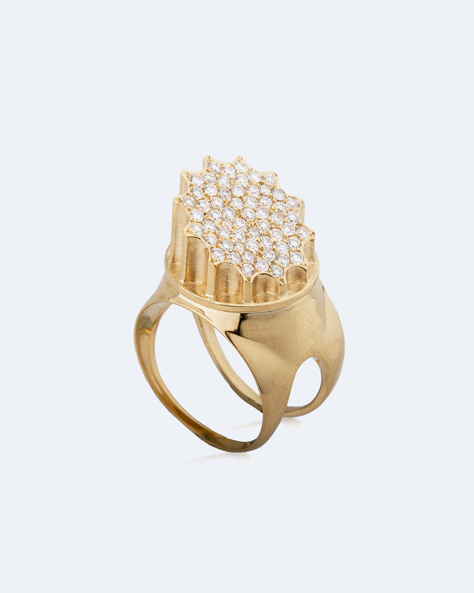 Colonne incomplète - Bague en or jaune 18 carats et diamants