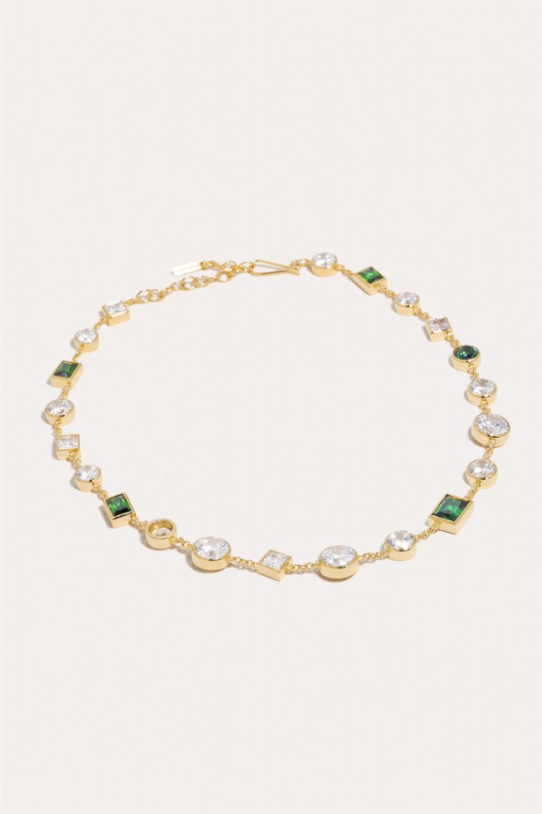 The Mysterious Connection - Emerald Zirconia and Recycled Gold Vermeil Necklace