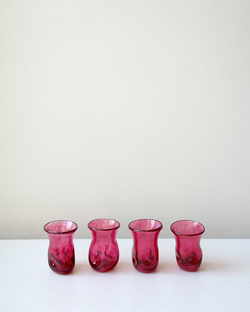 "Notsobig" Thaw - Set of 4 Recycled Tiny Glasses in Magenta