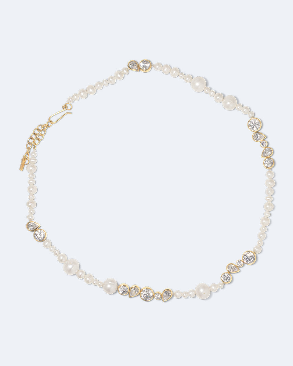 Glitch - Pearl and Zirconia Recycled Gold Vermeil Necklace