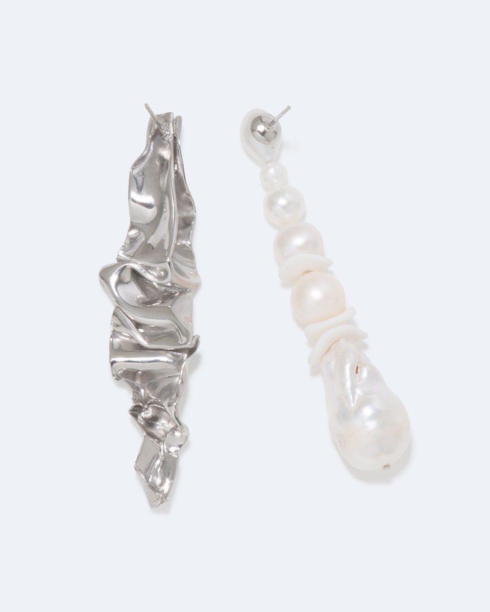 Crumple - Pearl and Ceramic Recycled Silver Earrings