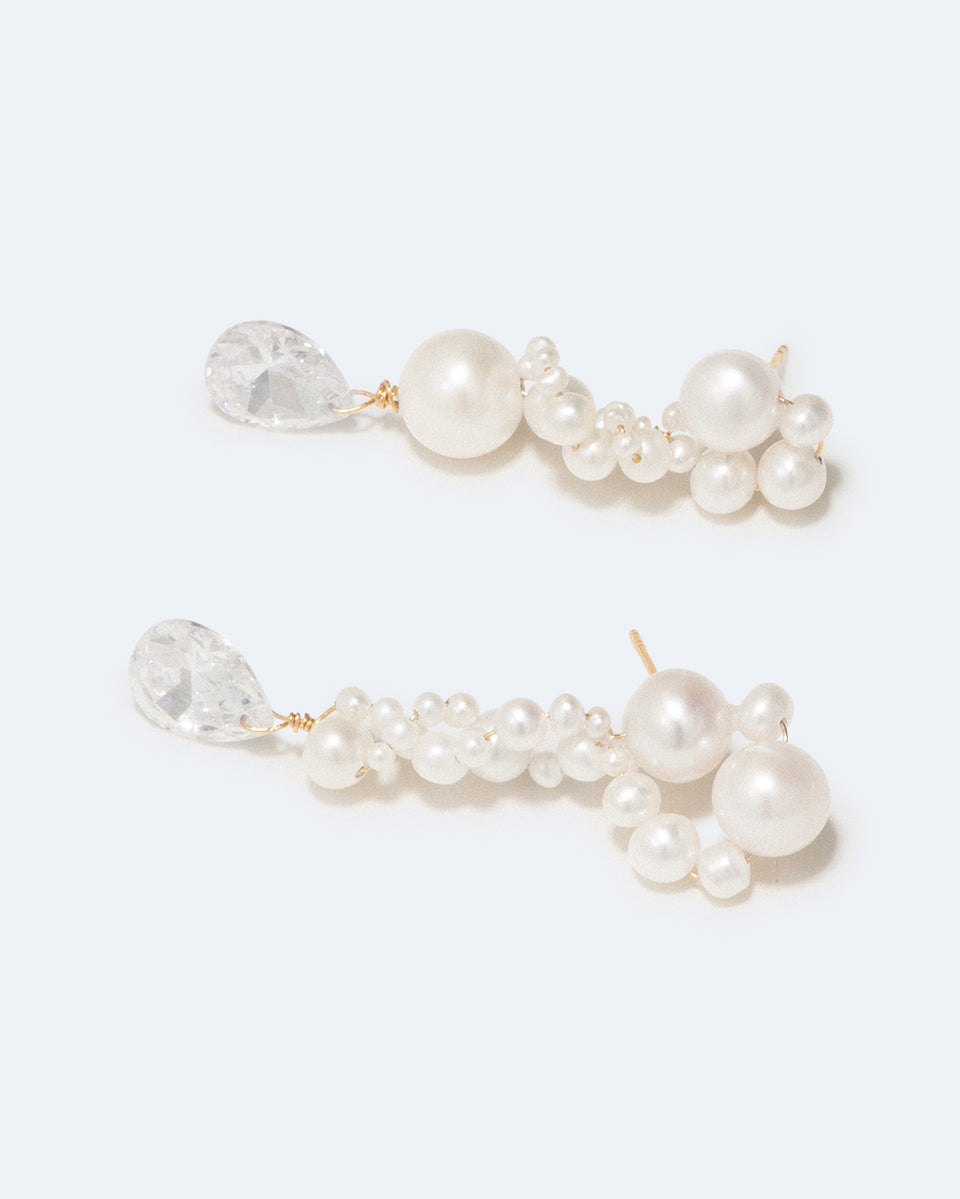 Past in a Future Tense - Pearl and Zirconia Recycled Gold Vermeil Earrings