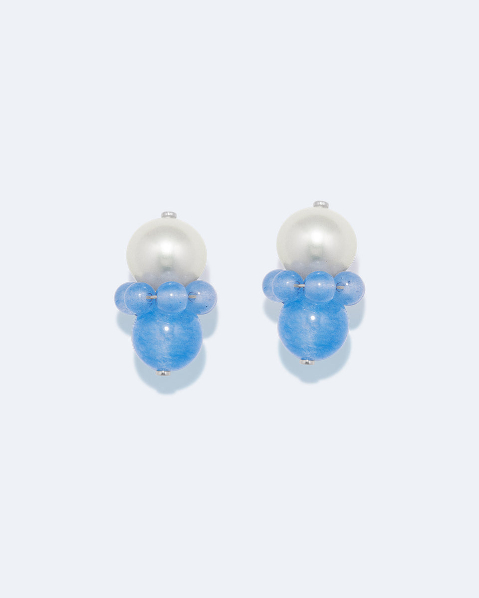 P245 - Boucles d'oreilles perles et agate bleue en argent recyclé