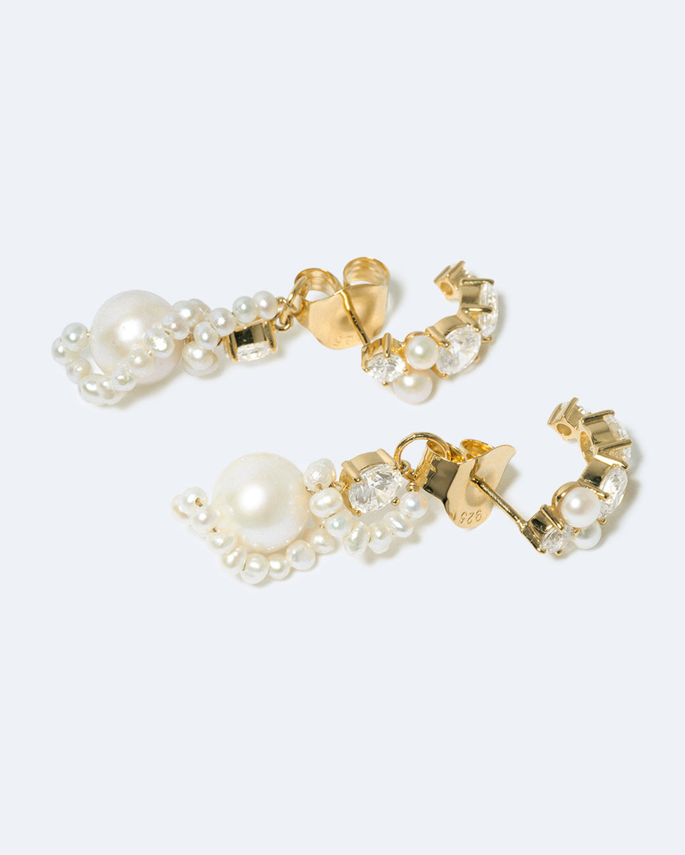 Outcrop - Pearl and Zirconia Recycled Gold Vermeil Earrings
