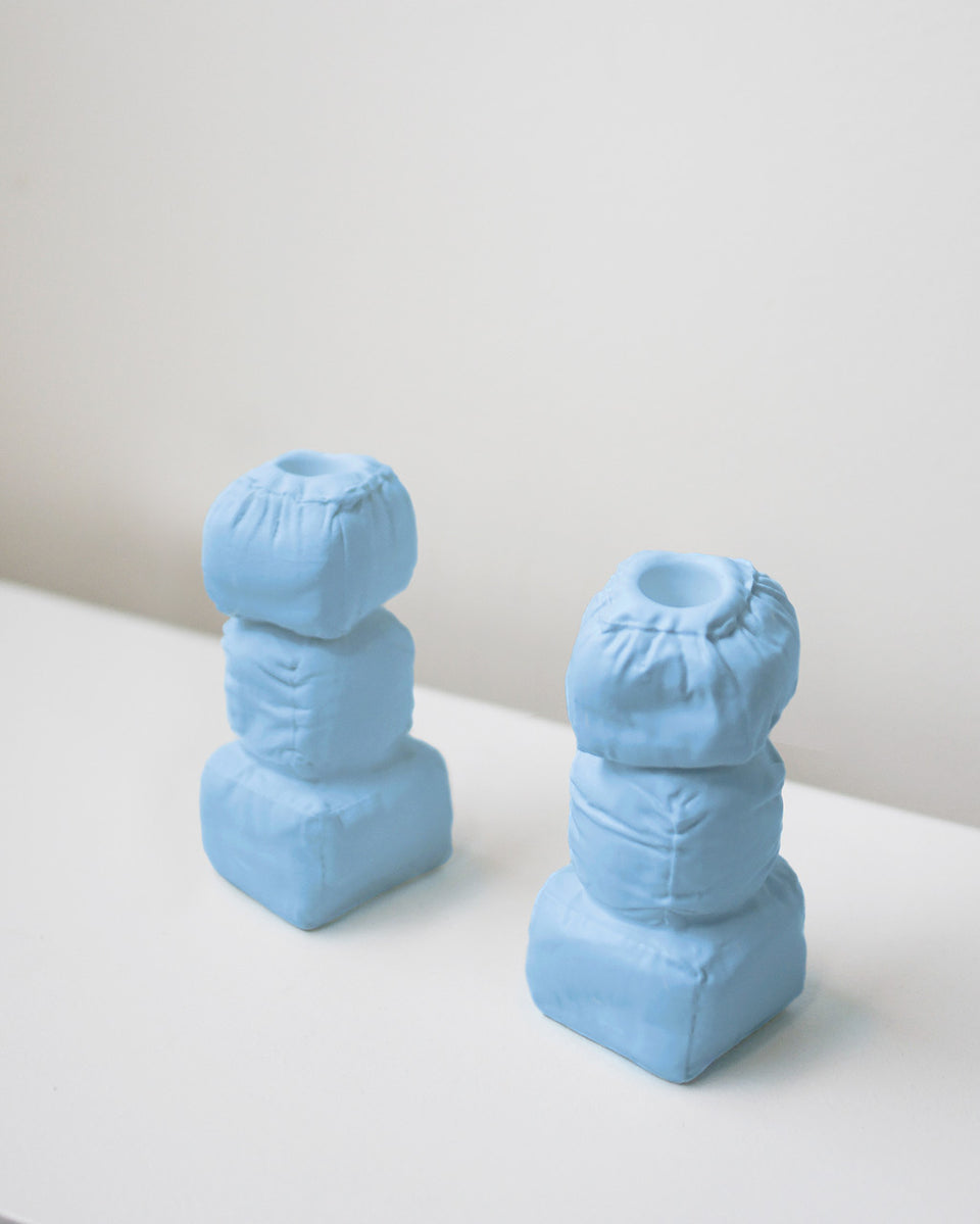 "Stuffed" - Set of 2 Candlesticks in Matte Blue