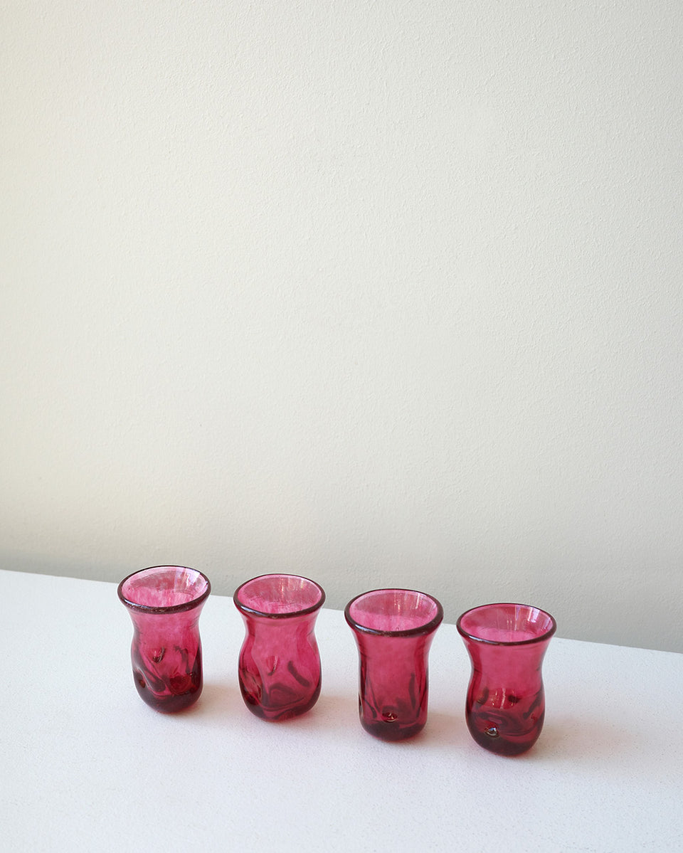 "Notsobig" Thaw - Set of 4 Recycled Tiny Glasses in Magenta