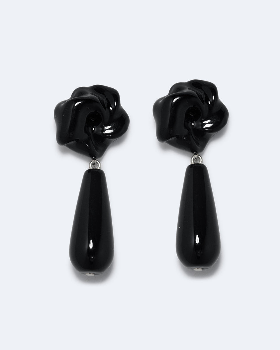 Les profondeurs du temps - Boucles d'oreilles en argent recyclé, onyx noir et émail