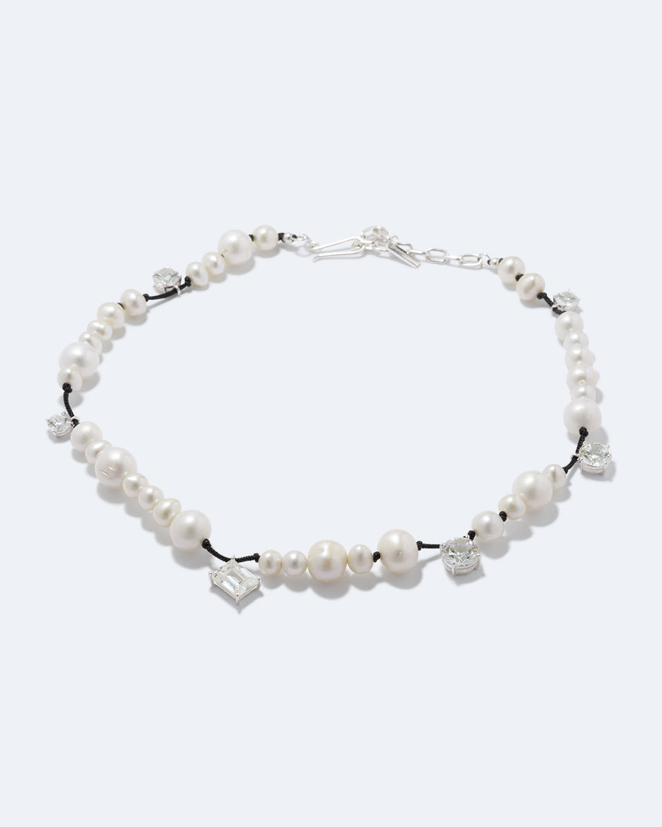 Série de petites perturbations - Collier en argent recyclé perle et zircone