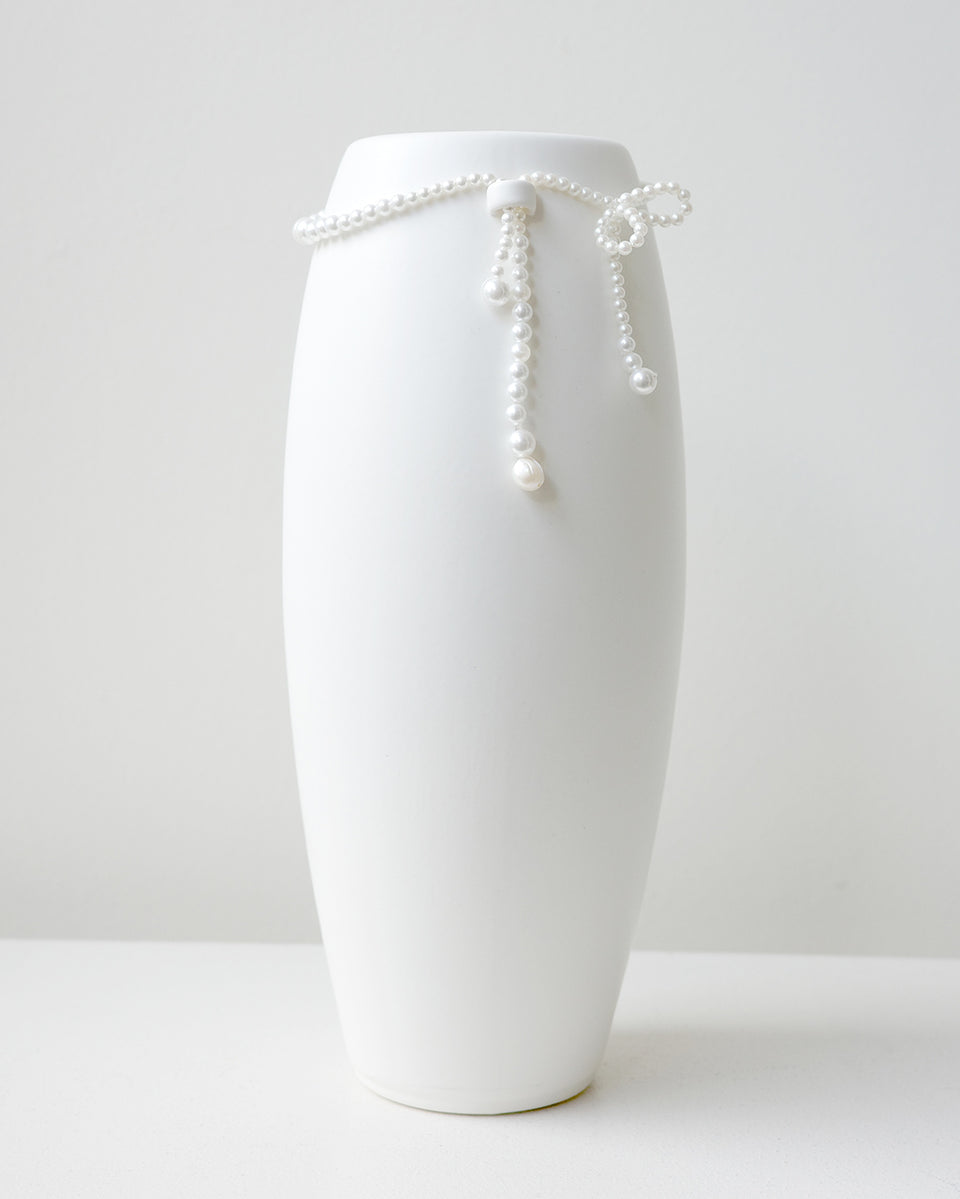 Where Time Thins - Medium Vase In Matte White w/ Faux Pearl