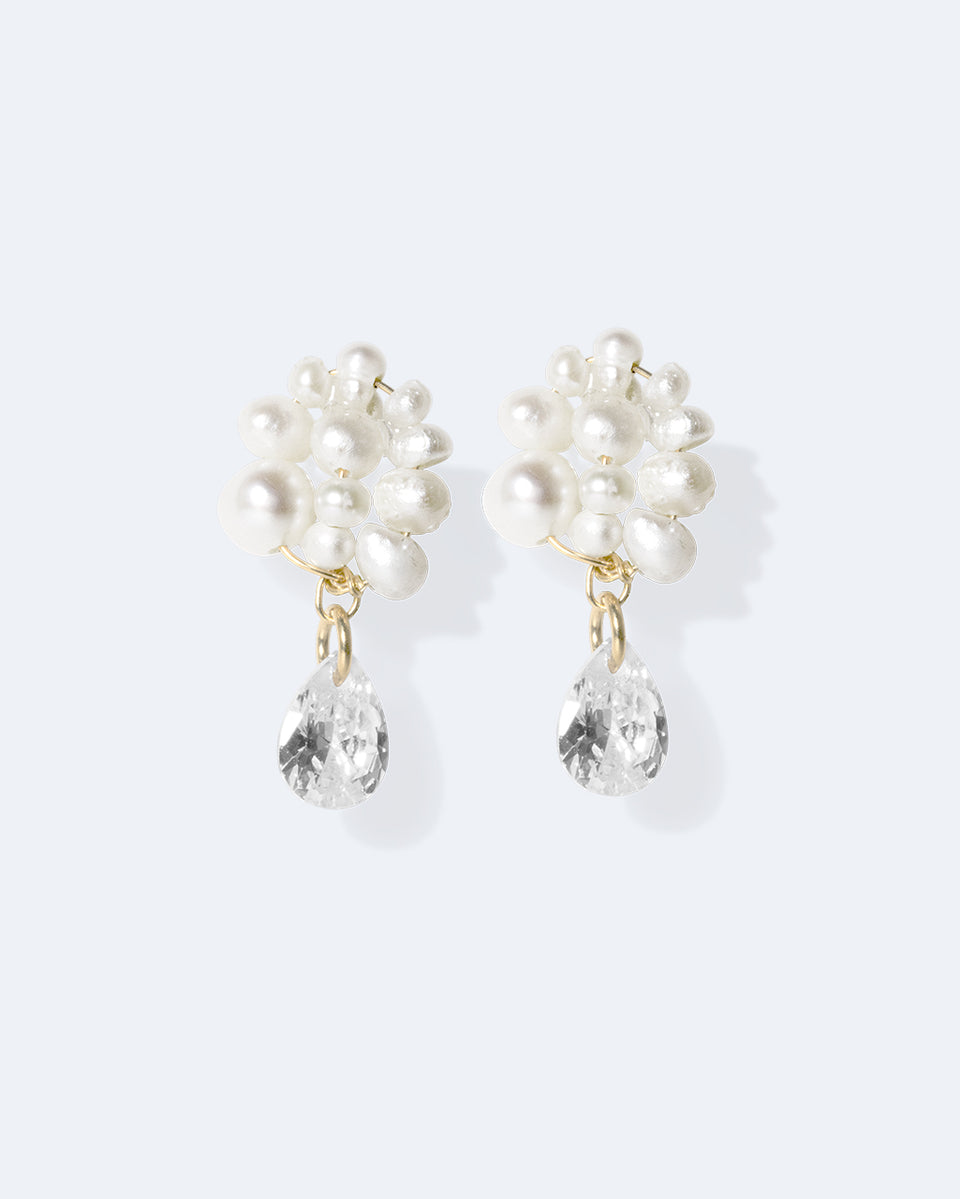 Time Is Layered In Ice - Pearl and Zirconia Gold Vermeil Earrings