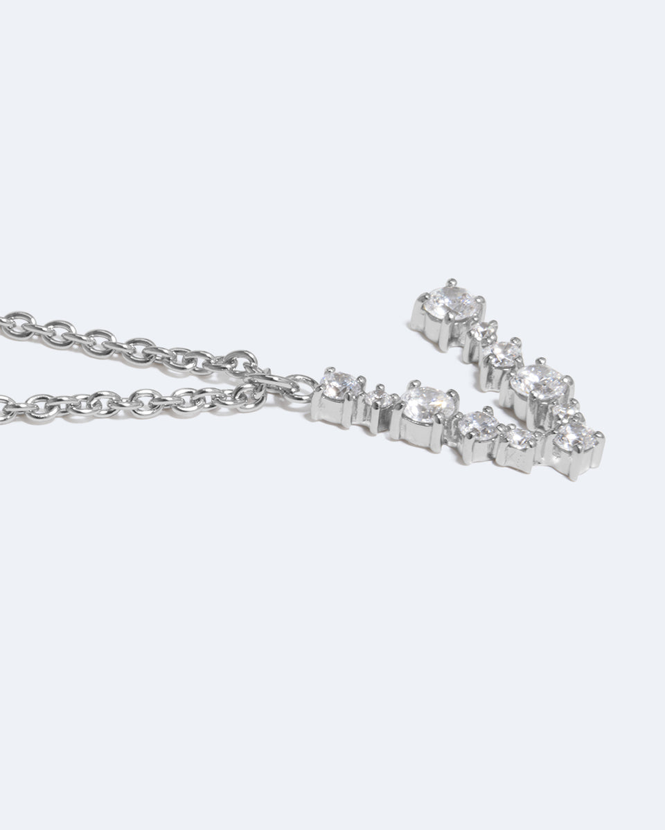 Glitchy V - Pendentif en Zircon cubique et Plaqué Rhodium