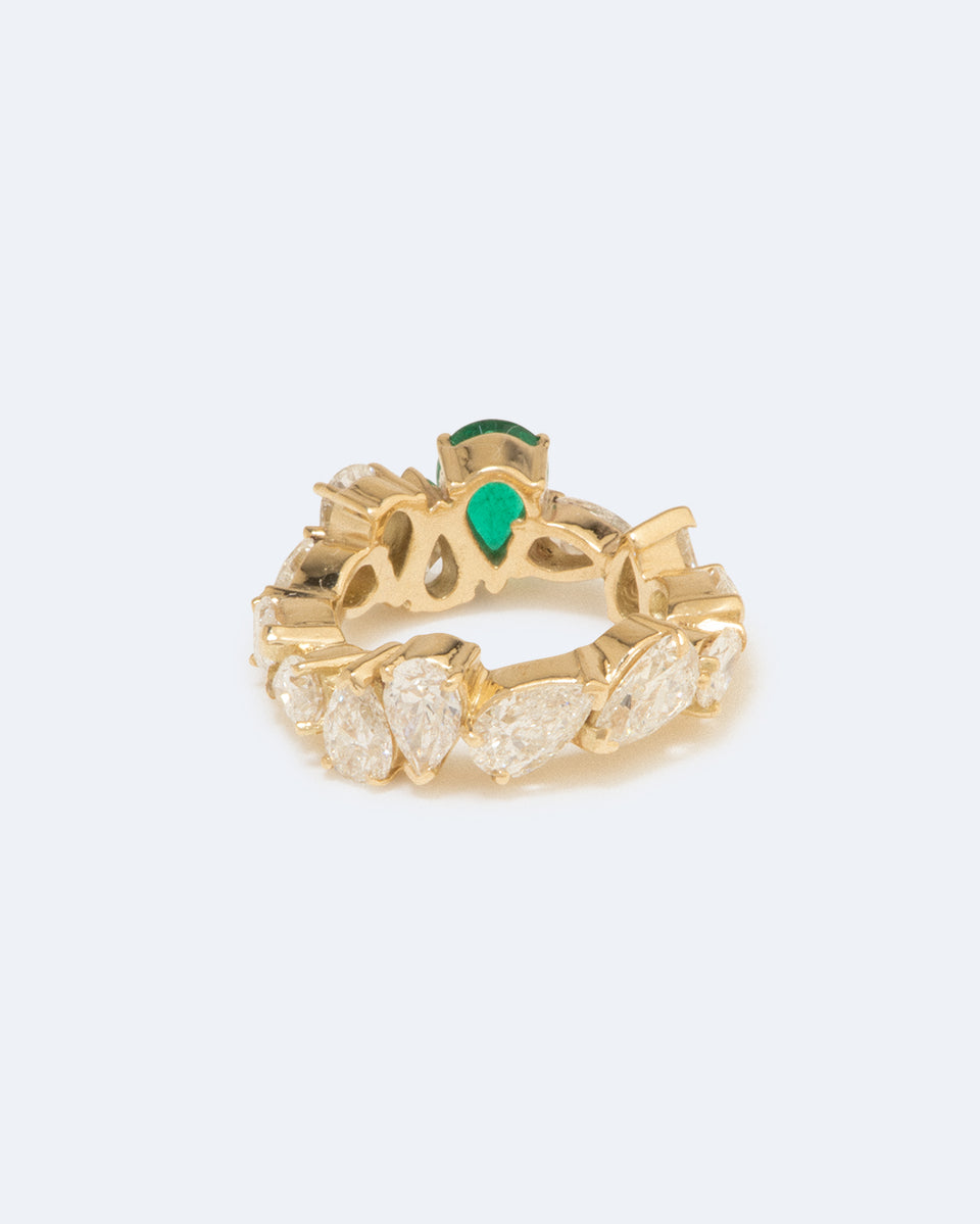 L'Océan de la Nuit - Bague en Or Jaune 18 Carats, Diamants et Émeraudes