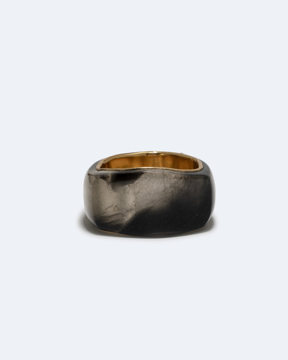 Un cercle vertueux ? - Bague chevalière en résine bio Quartz Fumé et Vermeil