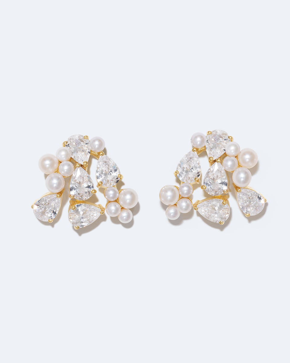 The Breaths We Dare To Take - Pearl and Zirconia Recycled Gold Vermeil Earrings