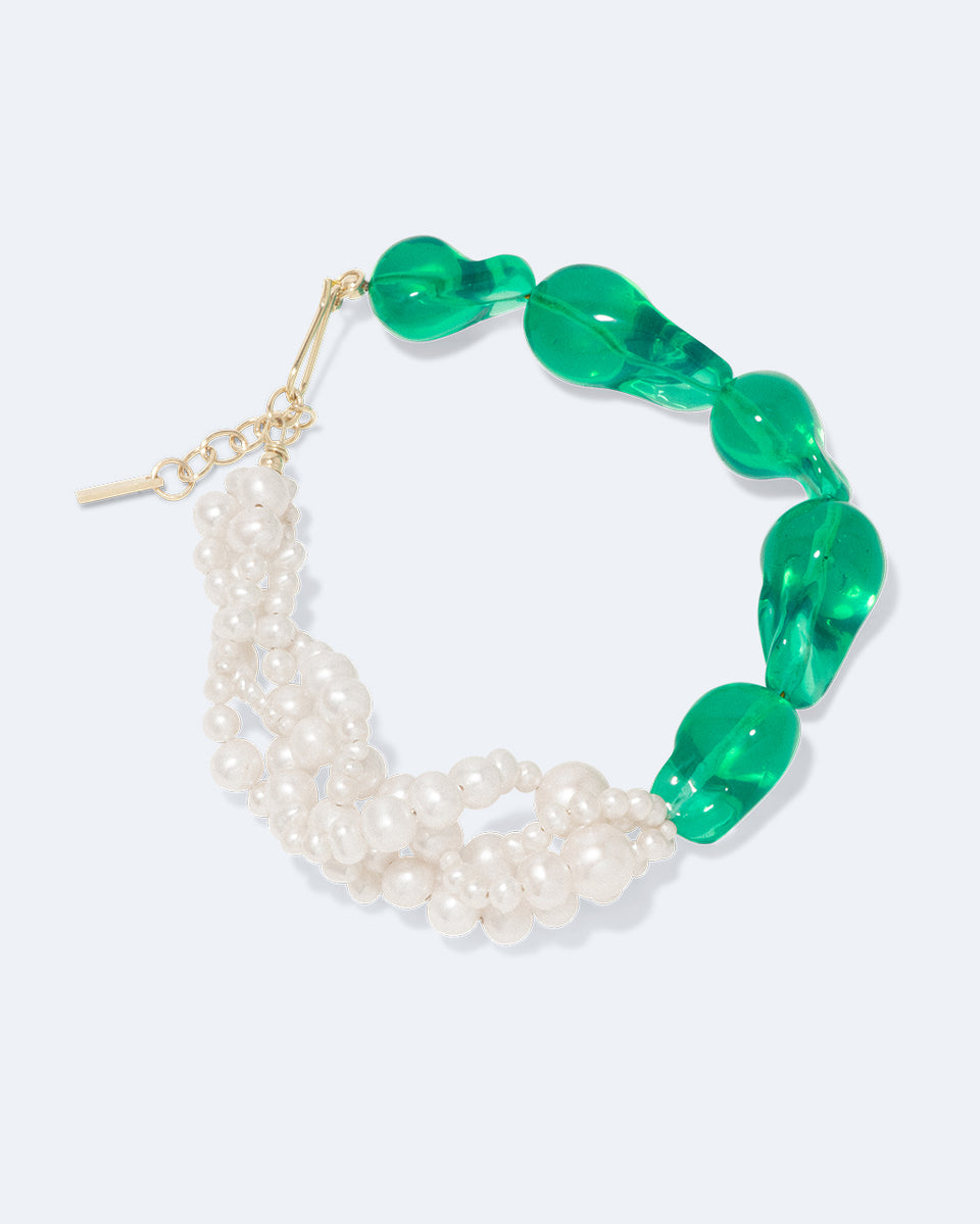 Parade of Possibilities II - Pearl and Green Bio Resin Gold Plated Bracelet