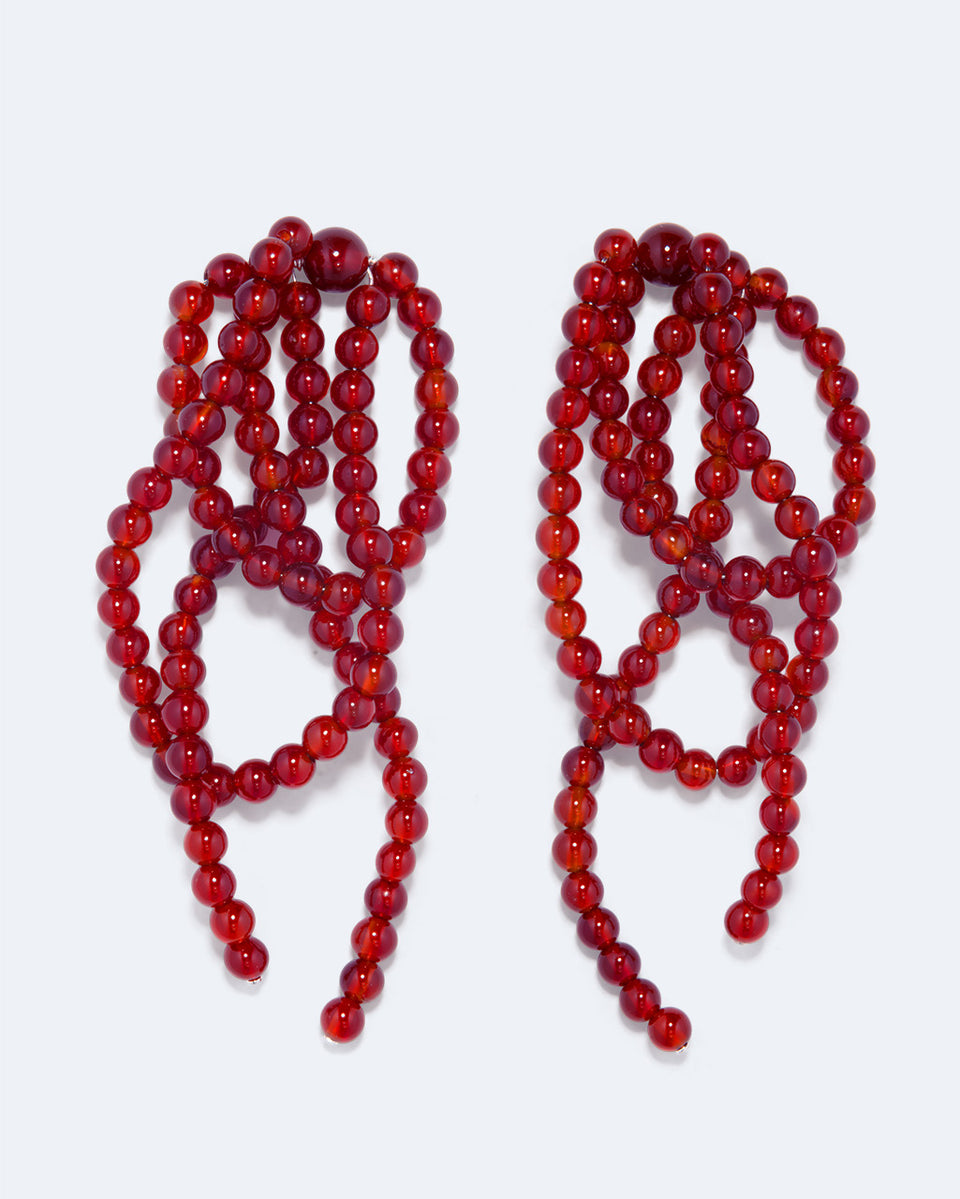 La Toile que Nous Tissons - Boucles d'oreilles en agate dentelle rouge et argent recyclé