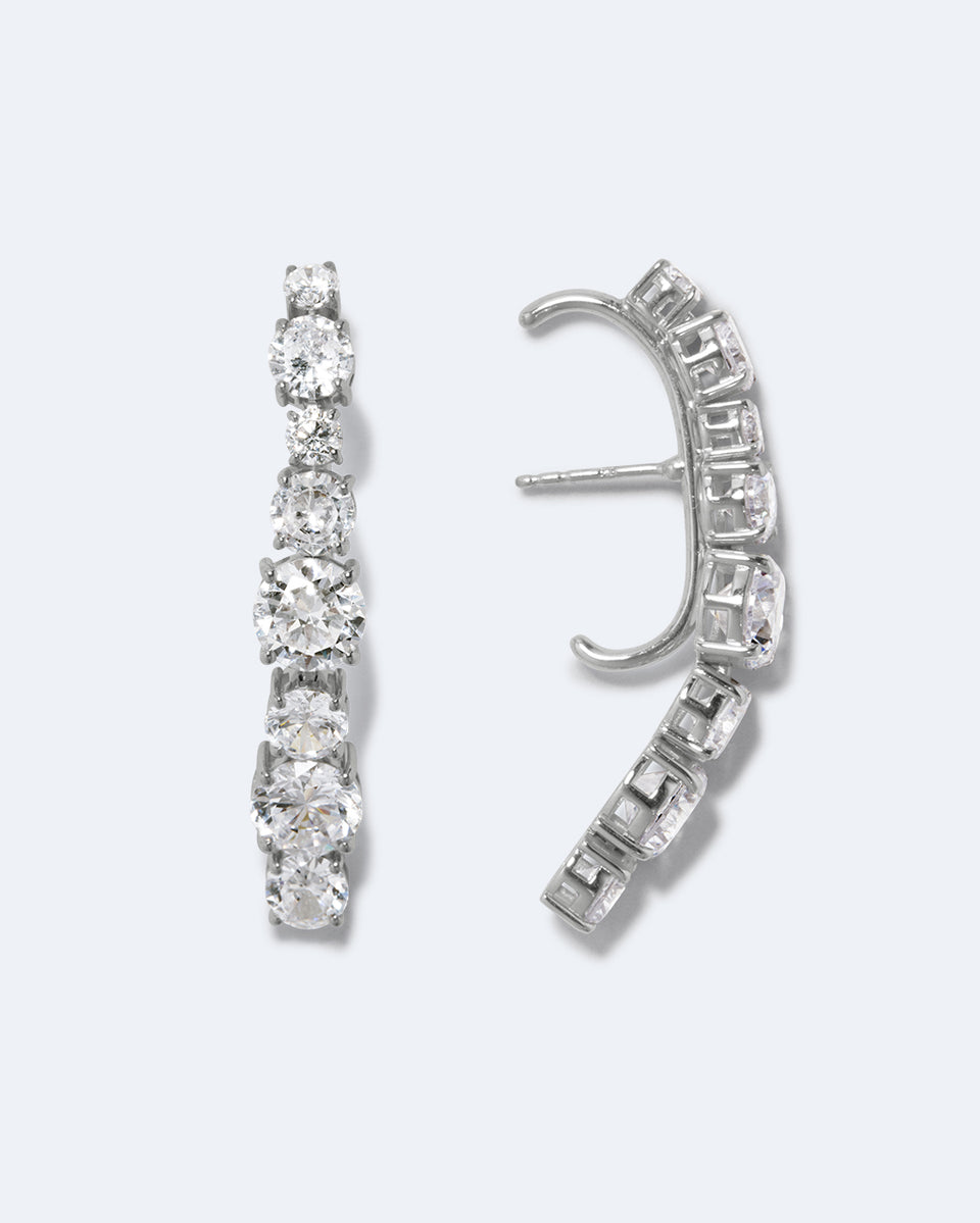 Inflection - Zirconia and Recycled Silver Ear Climbers
