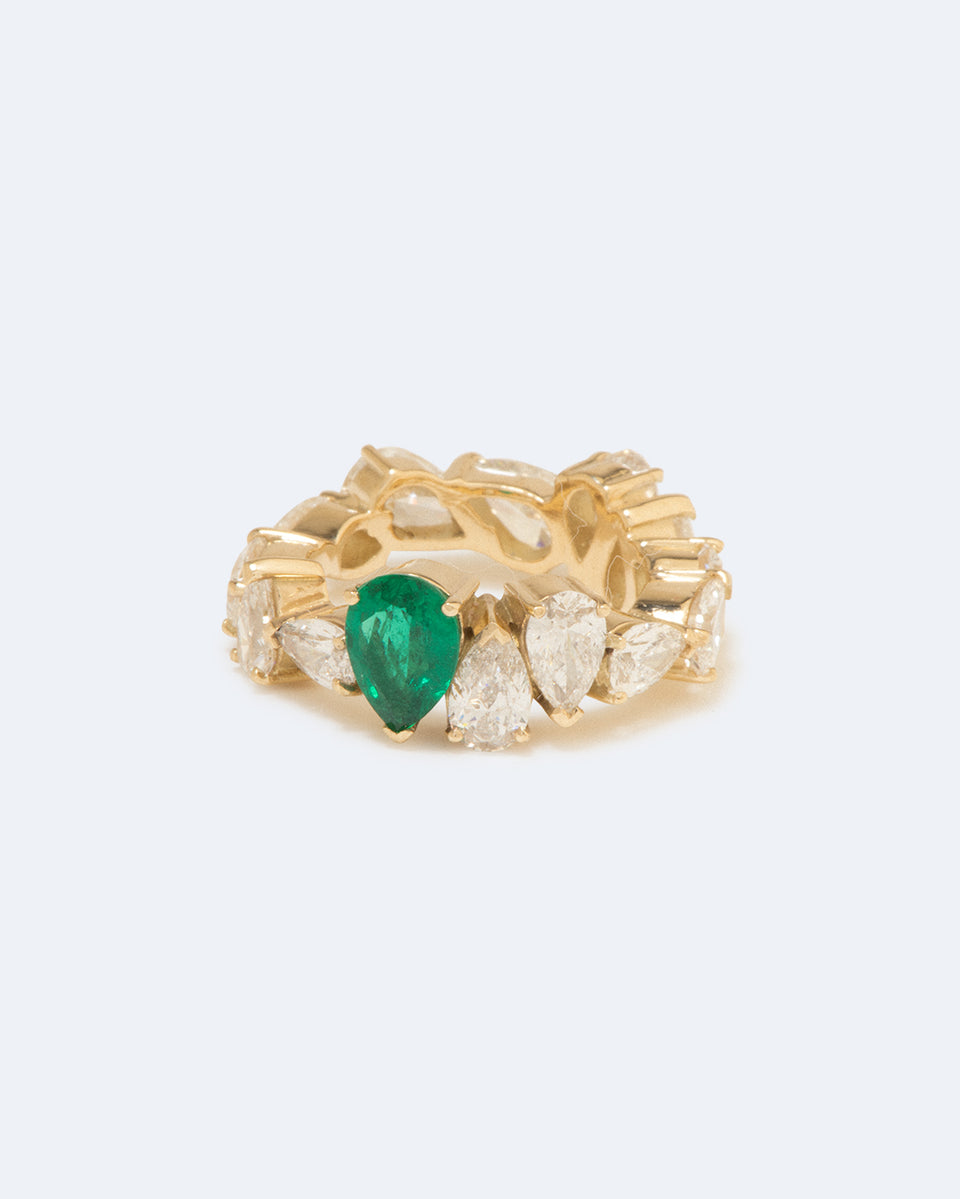 L'Océan de la Nuit - Bague en Or Jaune 18 Carats, Diamants et Émeraudes