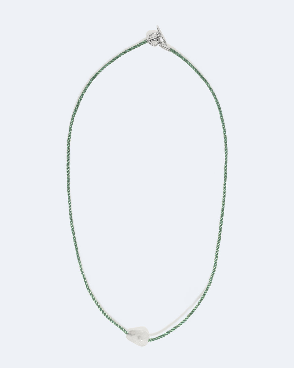 H57 - Bio Resin and Green Cord Recycled Silver Necklace