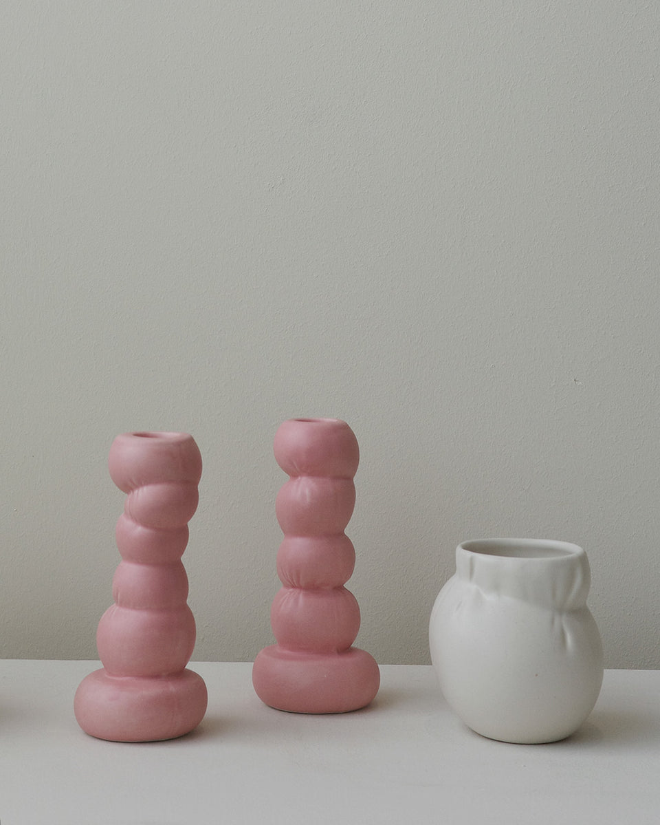 Misfits - Set of 2 Candlesticks in Matte Pink