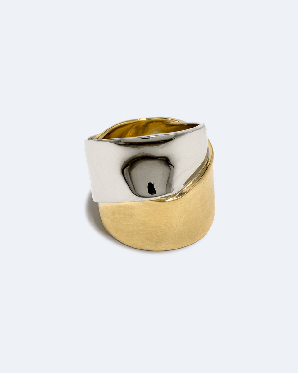 Ruban - Bague plaquée rhodium et or