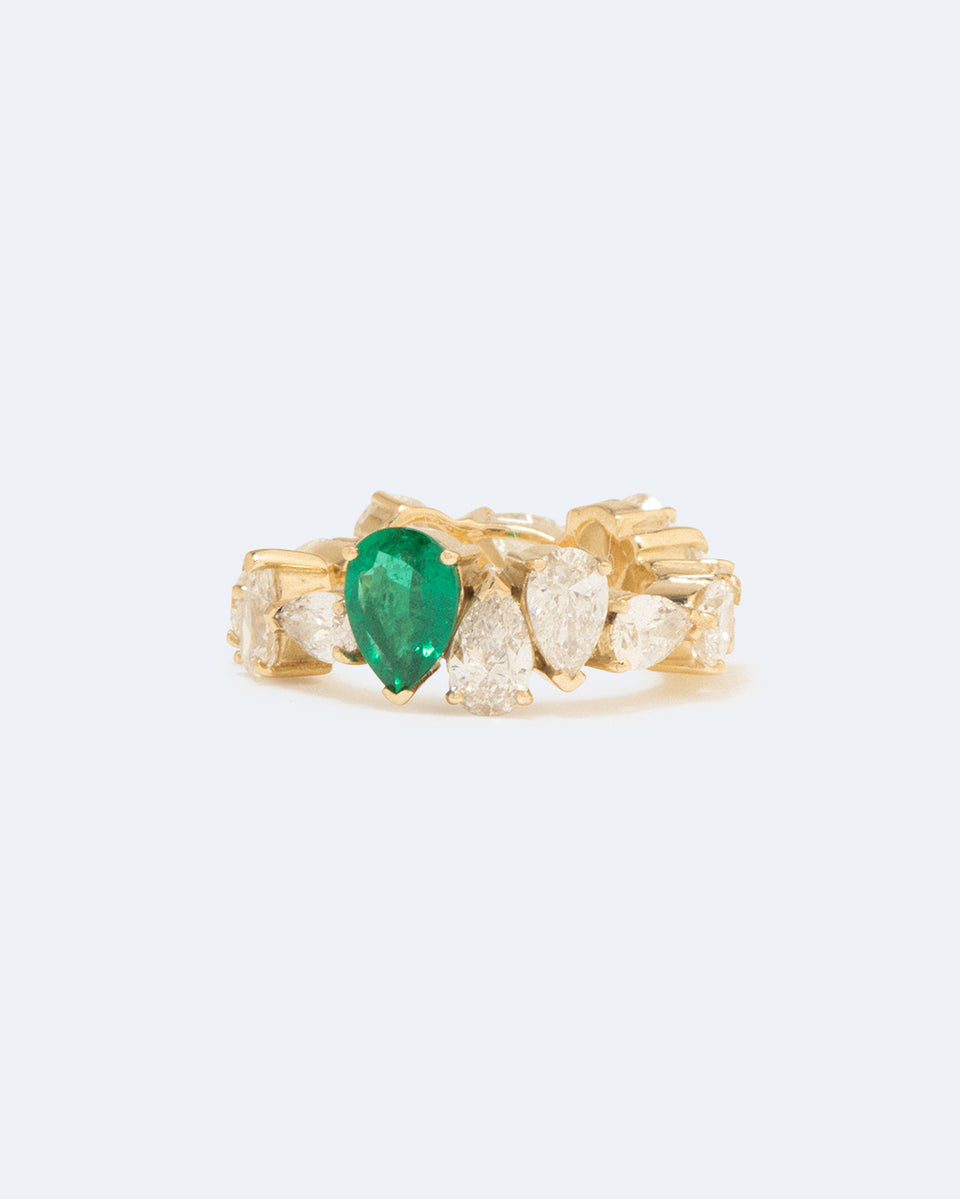 L'Océan de la Nuit - Bague en Or Jaune 18 Carats, Diamants et Émeraudes
