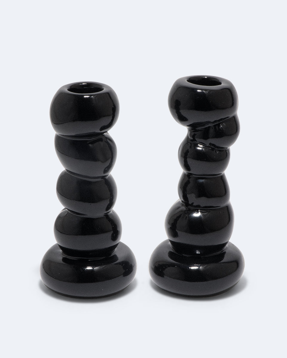 Misfits - Set of 2 Candlesticks in Gloss Black