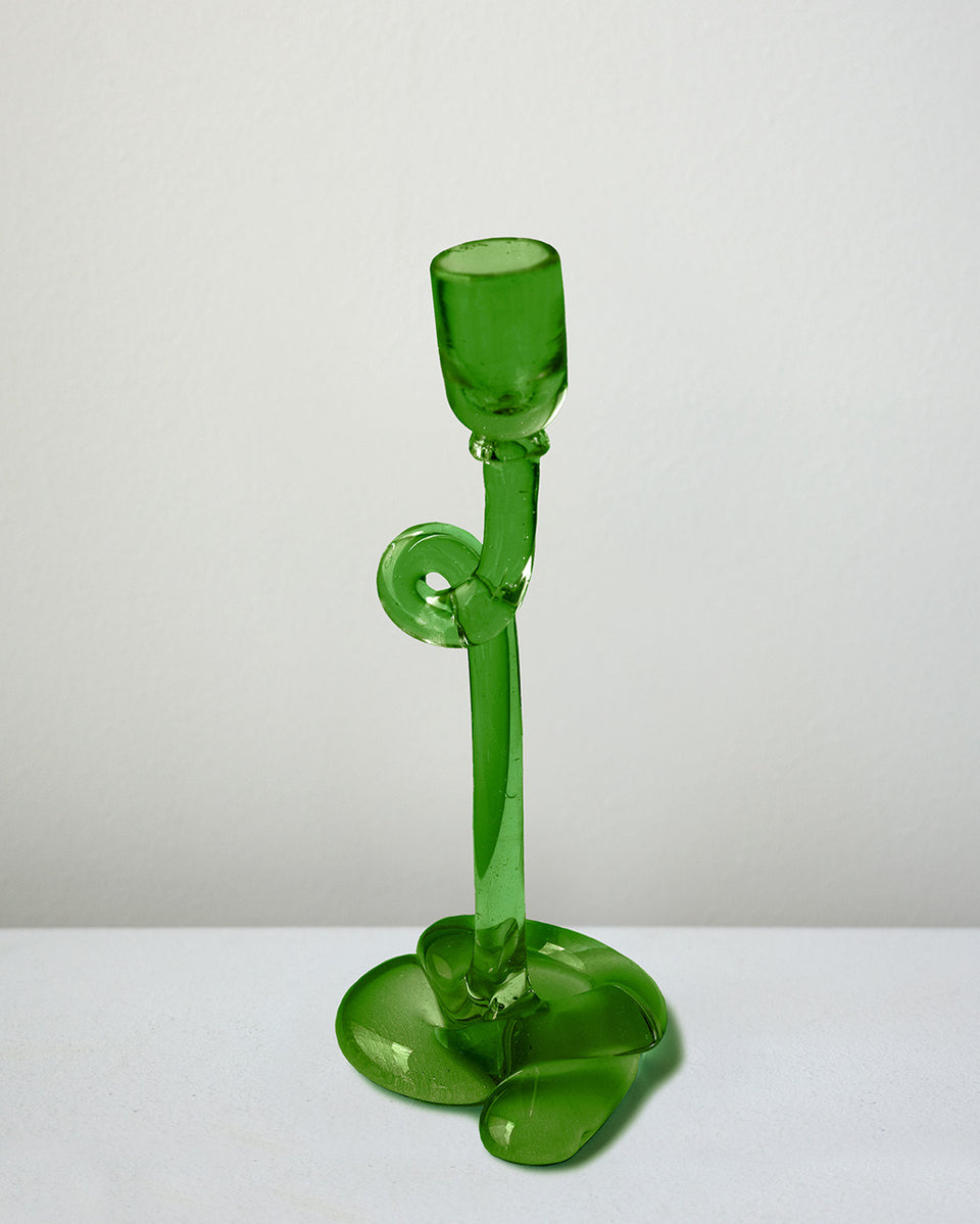 Thaw - Recycled Glass Candlestick in Leaf Green