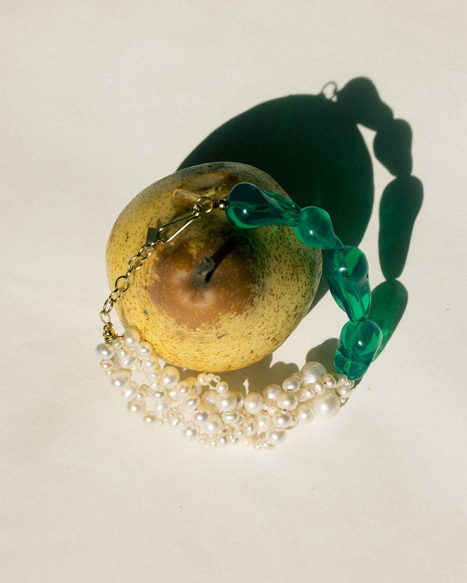 Parade of Possibilities II - Pearl and Green Bio Resin Gold Plated Bracelet