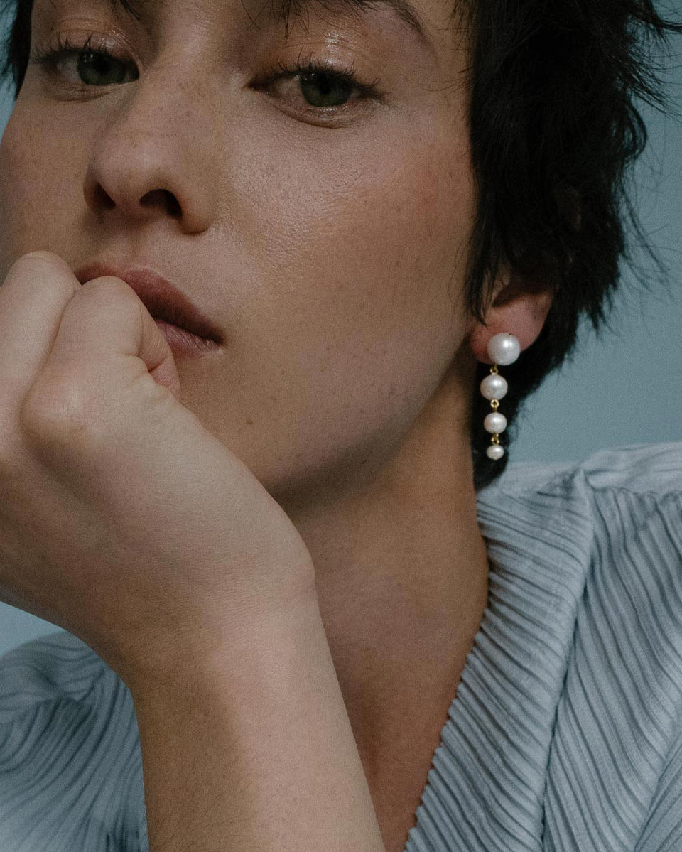 The Light of the Past II - Pearl and Zirconia Recycled Gold Vermeil Earrings