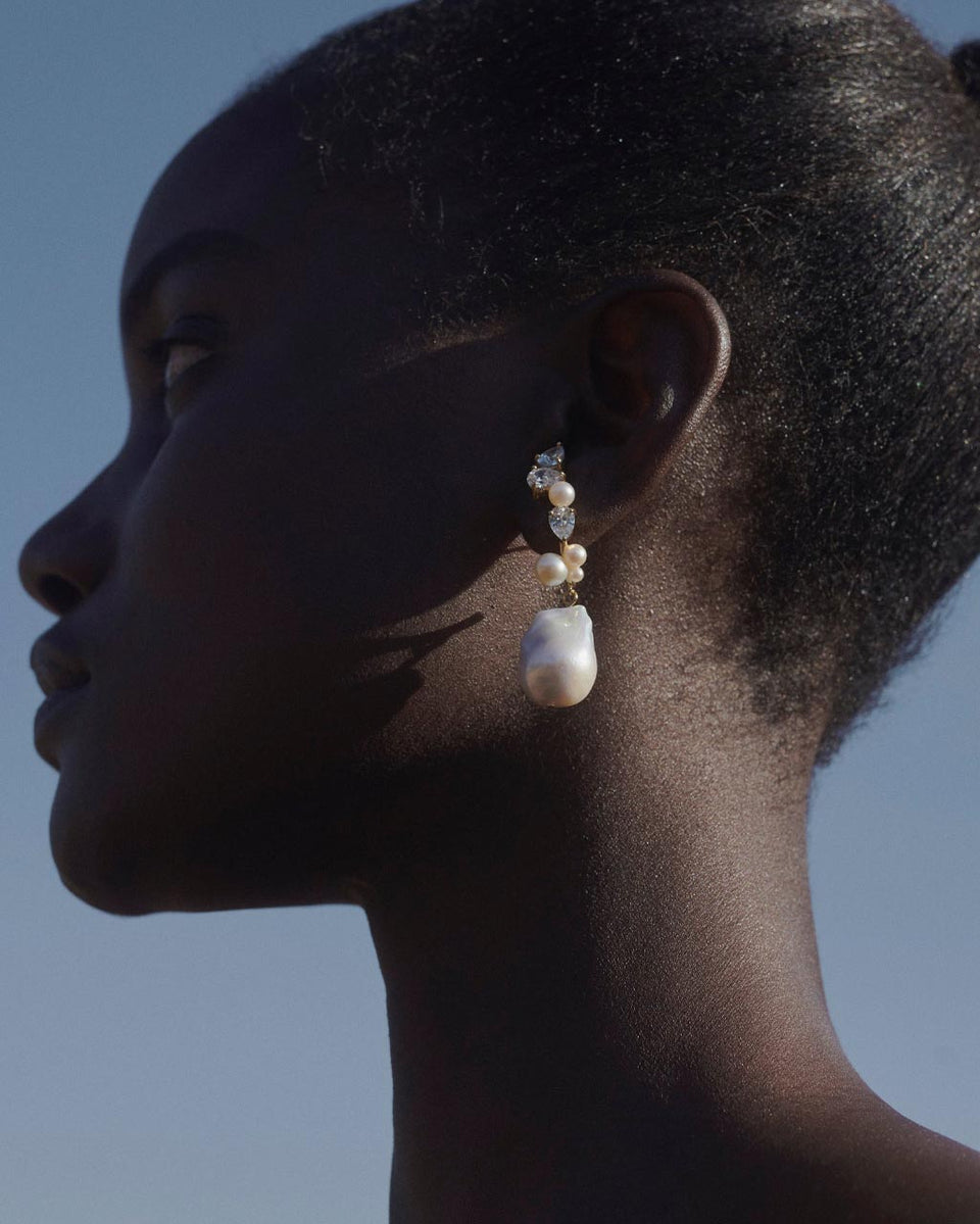 Eze‐eh - Pearl and White Topaz Recycled Gold Vermeil Earrings