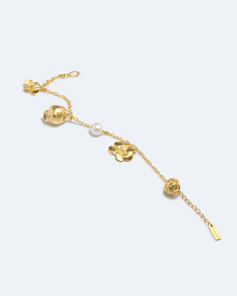 Journey Through Memory - Pearl and Gold Plated Charm Bracelet