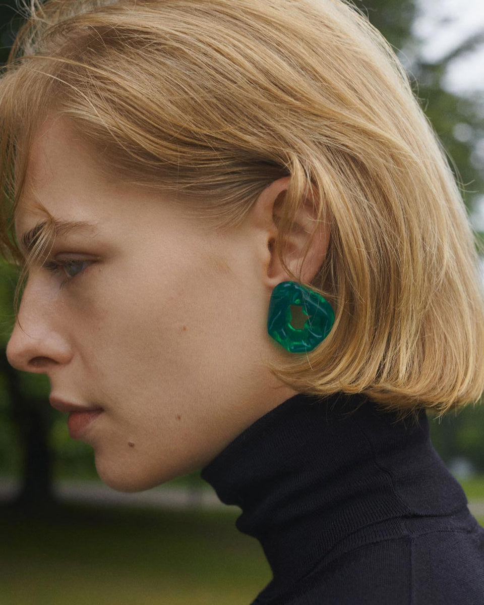 Scrunch - Green Bio Resin and Recycled Gold Vermeil Earrings