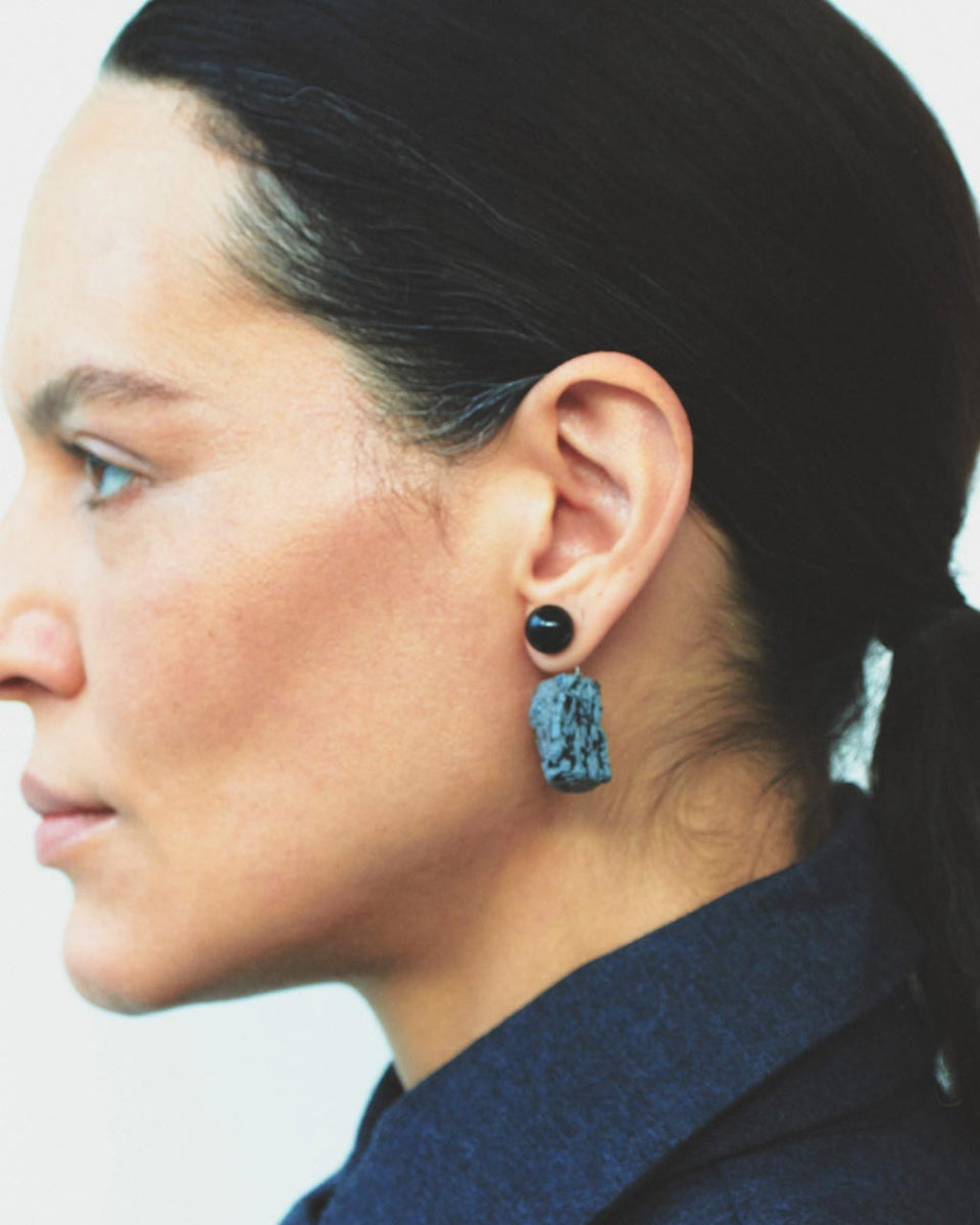 H88 - Boucles d'oreilles en argent recyclé Onyx et Obsidienne Flocon de Neige
