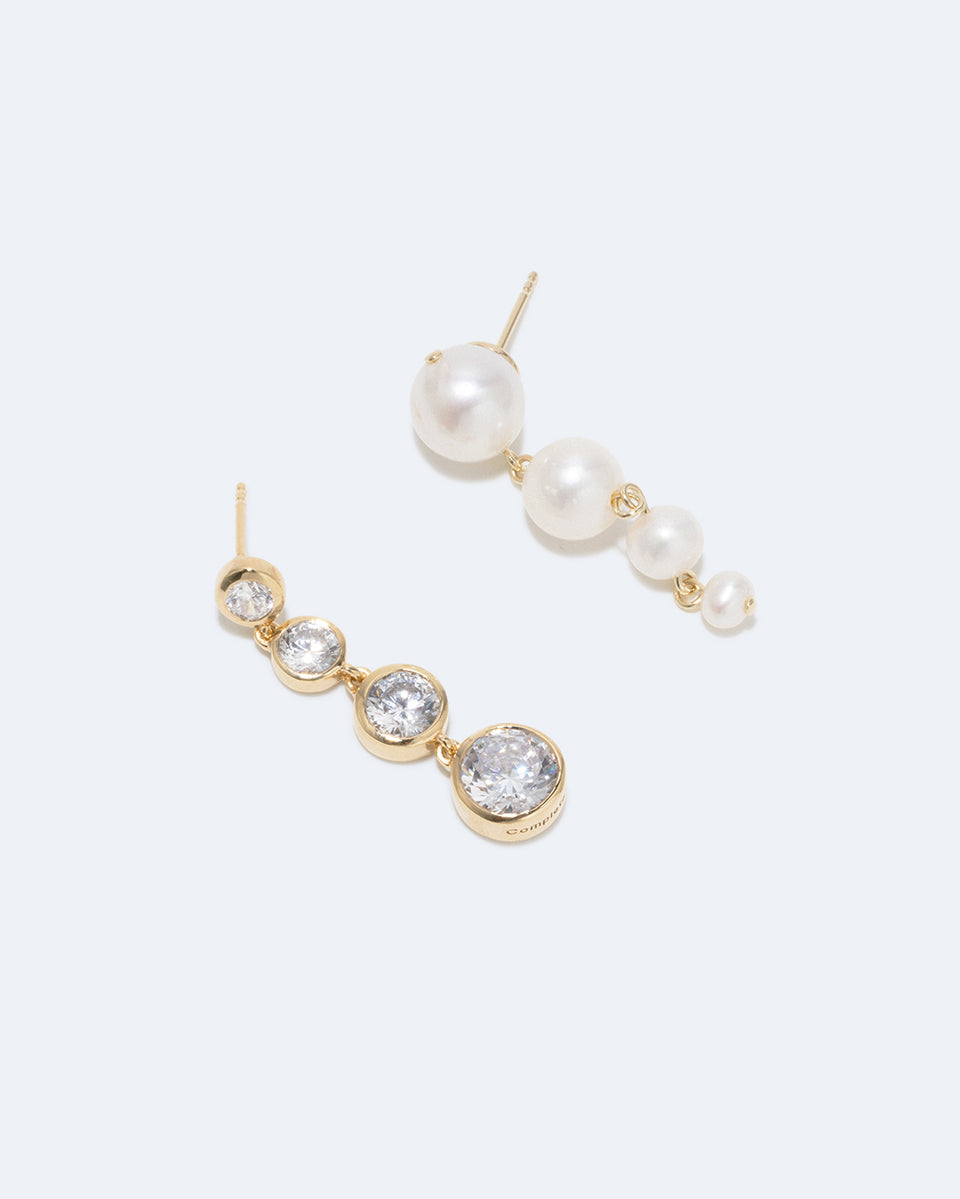 The Light of the Past II - Pearl and Zirconia Recycled Gold Vermeil Earrings