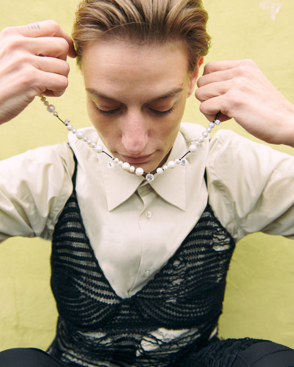 Série de petites perturbations - Collier en argent recyclé perle et zircone